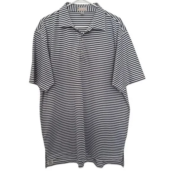 Peter Millar Mens LARGE Summer Comfort Polo Golf Shirt Striped White Blue Knit - Picture 1 of 4